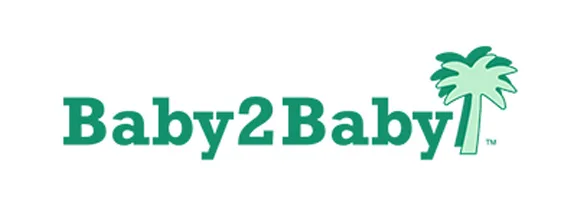 The image features the logo of Baby2Baby, including a green palm tree graphic.