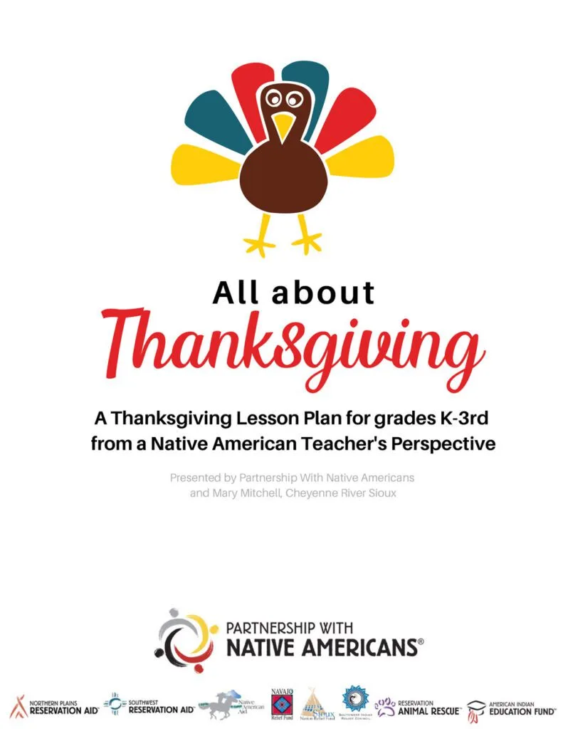 A Thanksgiving lesson plan for grades K-3 from a Native American perspective, featuring a colorful turkey graphic.