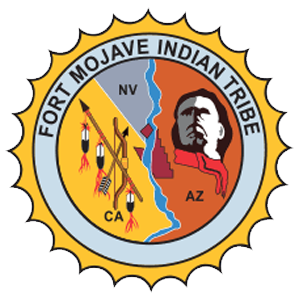 Seal of the Fort Mojave Indian Tribe, depicting arrows, a face, and the states CA, NV, AZ.