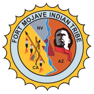 Seal of the Fort Mojave Indian Tribe, depicting arrows, a face, and the states CA, NV, AZ.