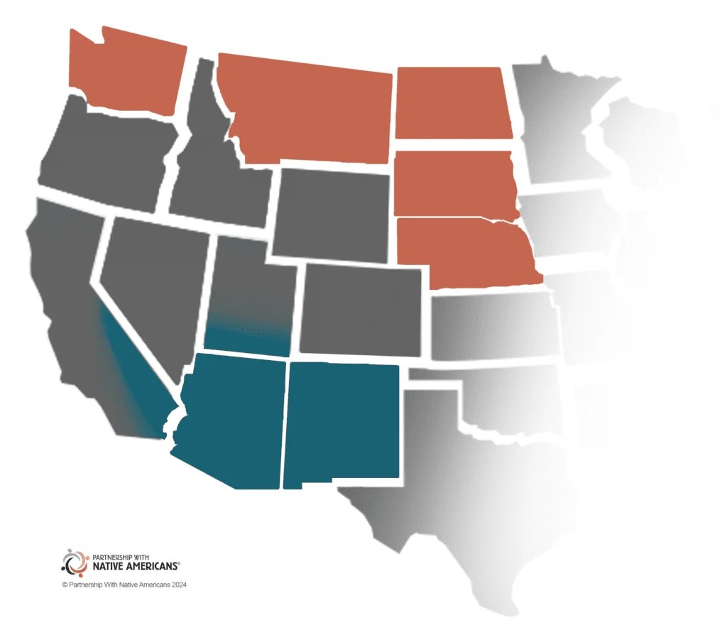 The image shows a color-coded map of certain U.S. states, possibly highlighting specific regions or reservations.