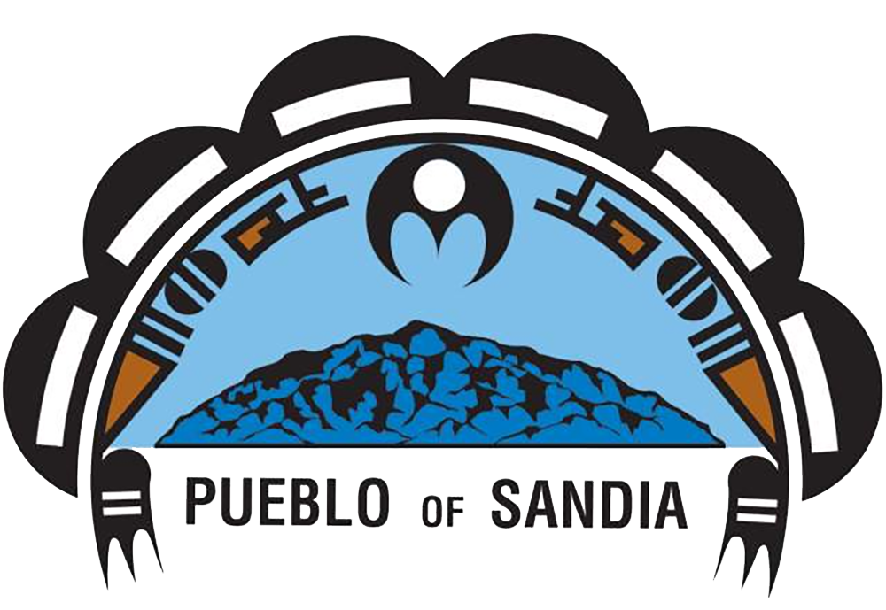 Logo featuring a stylized mountain and sky, with "PUEBLO of SANDIA" text.