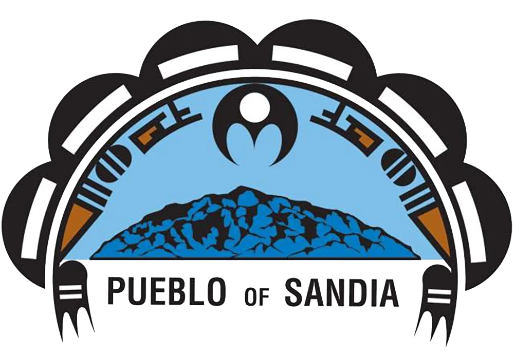 Logo featuring a stylized mountain and sky, with "PUEBLO of SANDIA" text.