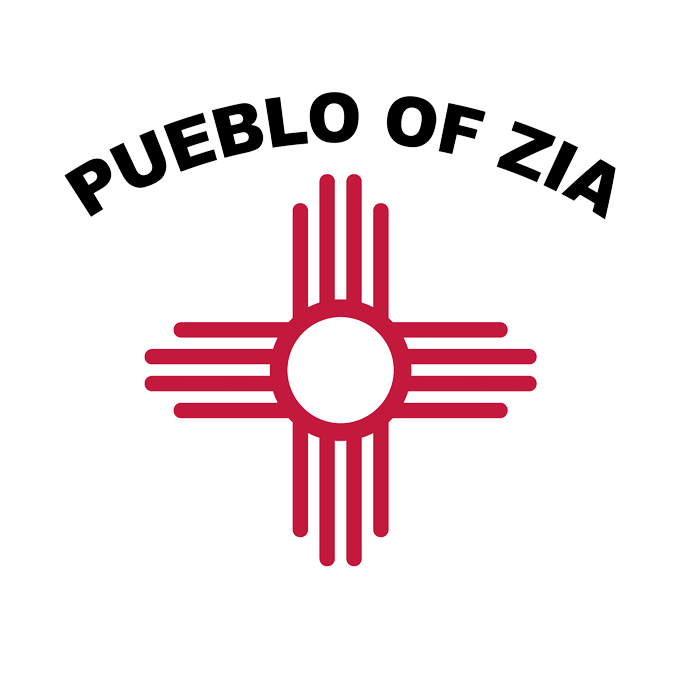 Zia Pueblo symbol with "PUEBLO OF ZIA" text.