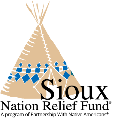 A tipi illustration with the text: Sioux Nation Relief Fund.