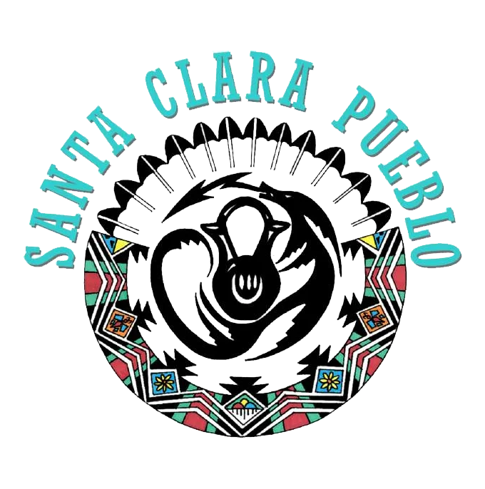 Santa Clara Pueblo logo with intricate patterns and native motifs.