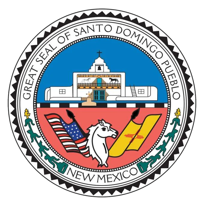 Great Seal of Santo Domingo Pueblo, New Mexico, featuring traditional and cultural symbols.